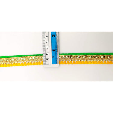 Yellow Tassels Trim, Green and Gold Fringe Trim, Beaded Trim, Sari Trim, Decorative Trim, Fringing Tape Trim By 3 Yards